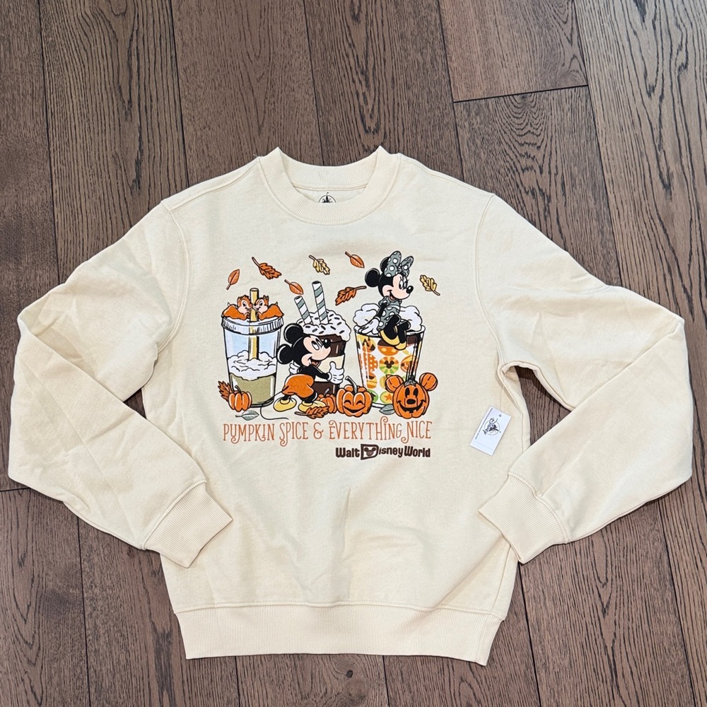 Disney Pumpkin Spice Crewneck Sweater with Mickey and Minnie size XS